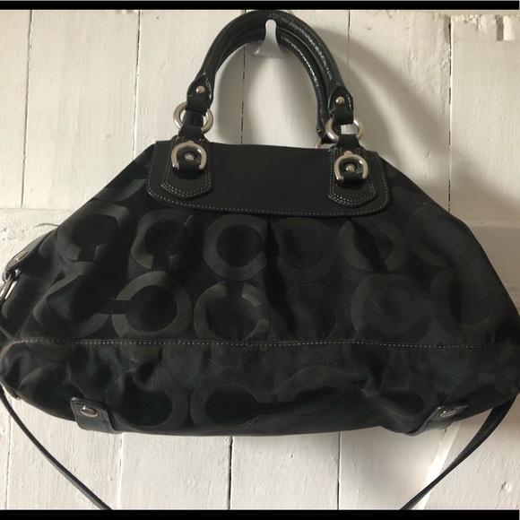 Black and stained lined Coach Satchel bag - Picture 2 of 3